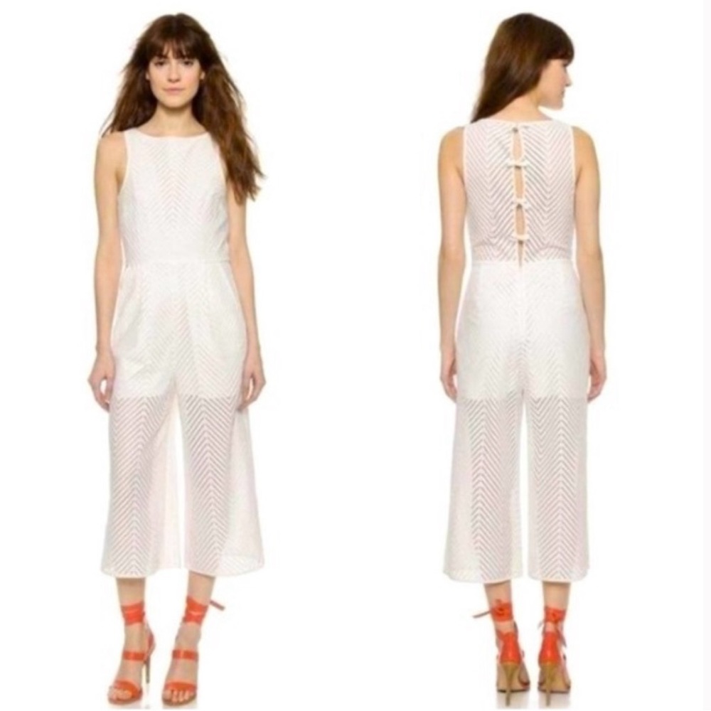 Tibi ‘Blanca’ Laser Cut Chevron Wide Leg Jumpsuit in Ivory Size 4